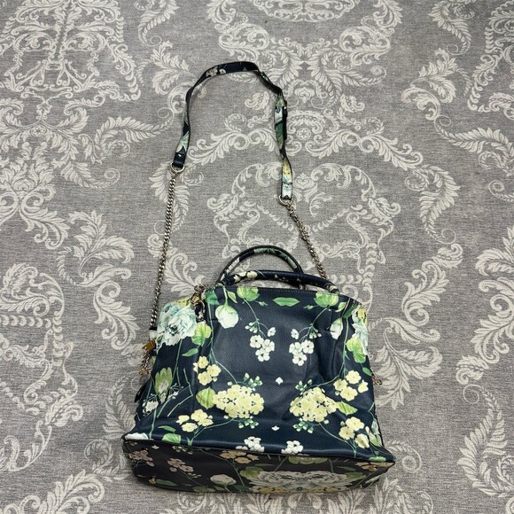 Vera Bradley Handbags - Steve Madden Satchel Crossbody Bag Large Navy Floral Chain Strap Top Zip